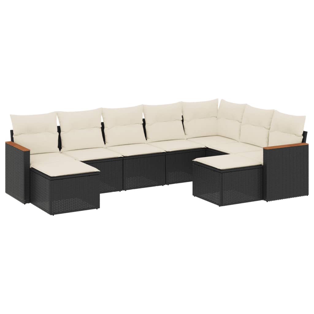 Set Divani da Giardino 9 pz con Cuscini Nero in Polyrattan 3258941