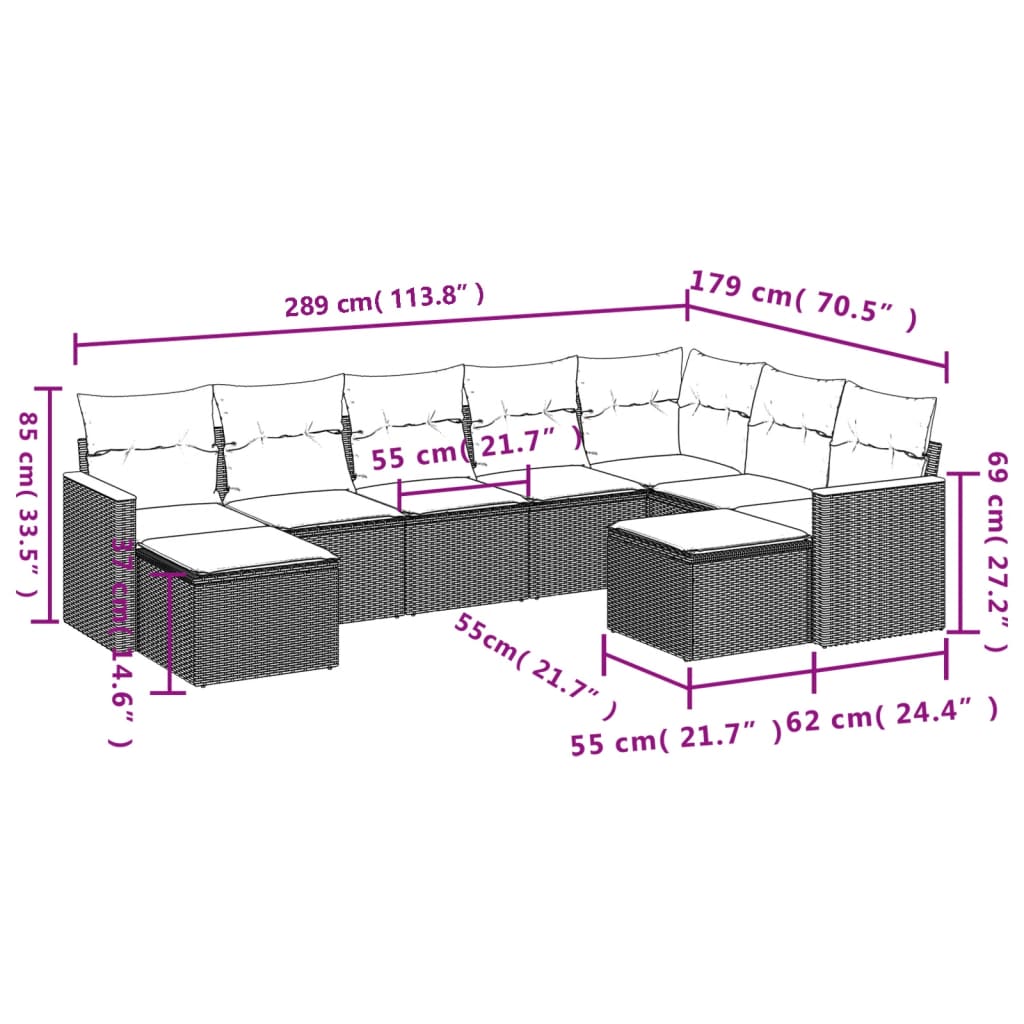 Set Divani da Giardino 9 pz con Cuscini Nero in Polyrattan 3258941