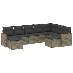 Set Divano da Giardino 9 pz con Cuscini Grigio in Polyrattan 3258945