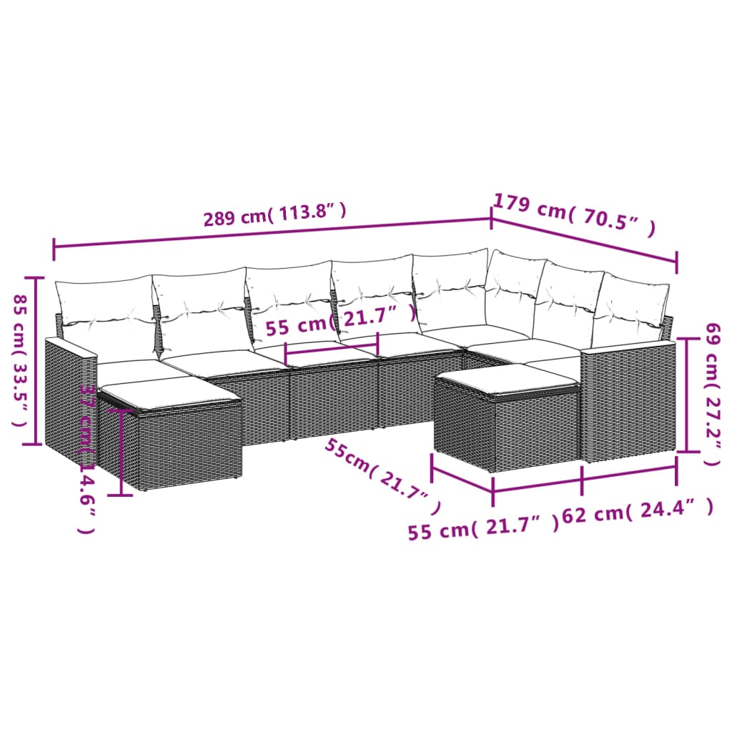 Set Divano da Giardino 9 pz con Cuscini Grigio in Polyrattancod mxl 88546