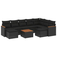 Set Divani da Giardino 10pz con Cuscini in Polyrattan Nero 3258947