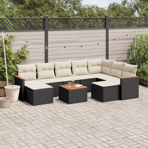 Set Divani da Giardino 10pz con Cuscini in Polyrattan Nero 3258948