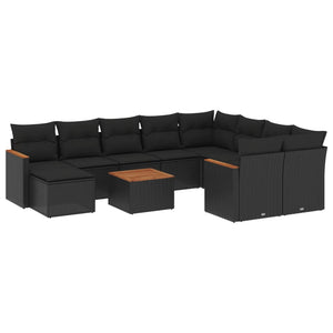 Set Divani da Giardino 11 pz con Cuscini in Polyrattan Nero 3258961