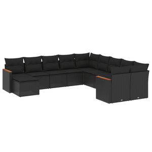 Set Divani da Giardino 11 pz con Cuscini in Polyrattan Nero 3258968