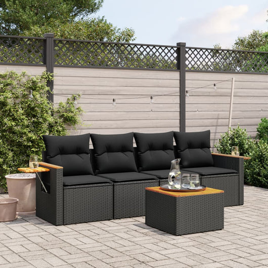 Set Divani da Giardino 5 pz con Cuscini in Polyrattan Nero 3259017