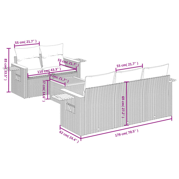 Set Divano da Giardino 6 pz con Cuscini Nero in Polyrattan 3259024