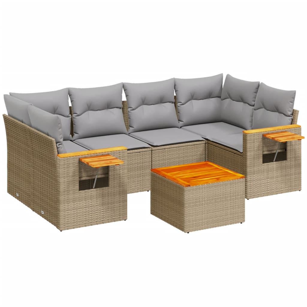 Set Divani da Giardino 7 pz con Cuscini Beige in Polyrattan 3259042