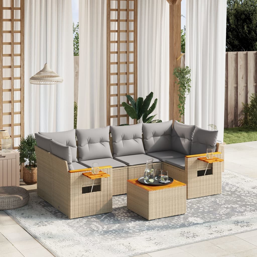 Set Divani da Giardino 7 pz con Cuscini Beige in Polyrattan 3259042