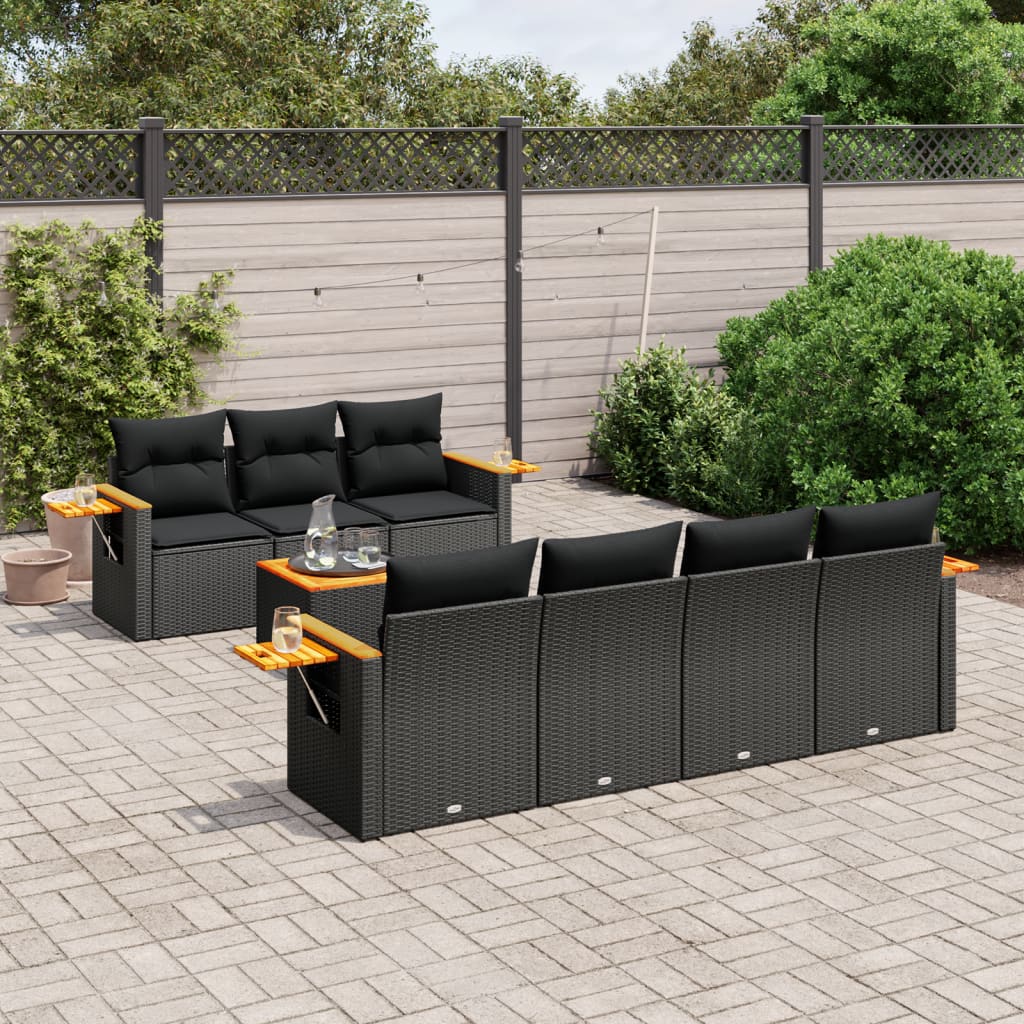 Set Divani da Giardino con Cuscini 8 pz Nero in Polyrattan 3259045