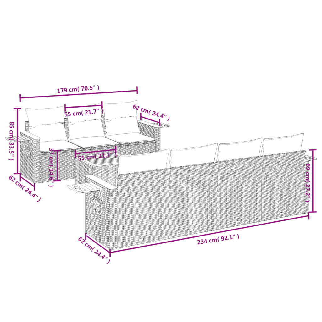 Set Divano da Giardino 8 pz con Cuscini Beige in Polyrattan 3259048