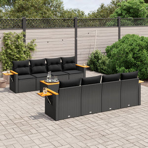 Set Divani da Giardino 9 pz con Cuscini Nero in Polyrattan 3259059