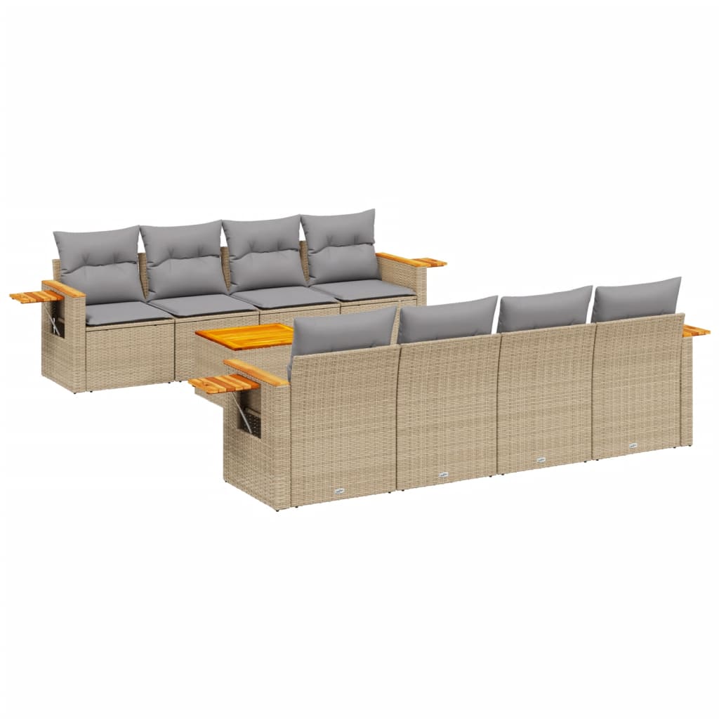 Set Divano da Giardino 9 pz con Cuscini Beige in Polyrattan 3259063