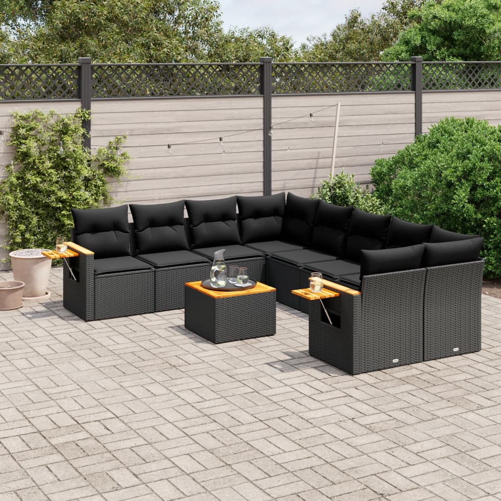 Set Divani da Giardino 9 pz con Cuscini Nero in Polyrattancod mxl 116310