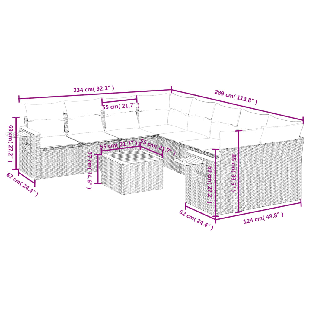 Set Divano da Giardino 9 pz con Cuscini Grigio in Polyrattan 3259071