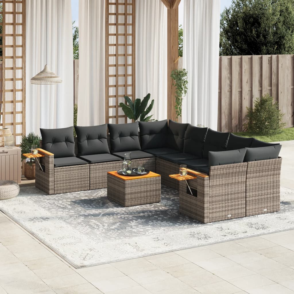 Set Divano da Giardino 9 pz con Cuscini Grigio in Polyrattan 3259071