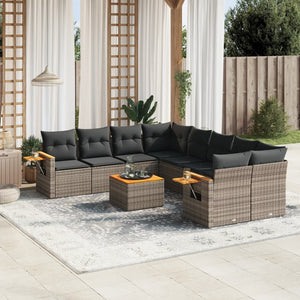 Set Divano da Giardino 9 pz con Cuscini Grigio in Polyrattan 3259071