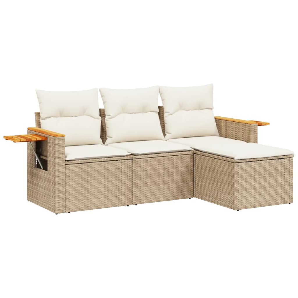 Set Divano da Giardino 4 pz con Cuscini Beige in Polyrattan 3259146