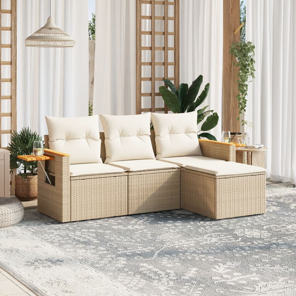 Set Divano da Giardino 4 pz con Cuscini Beige in Polyrattan 3259146