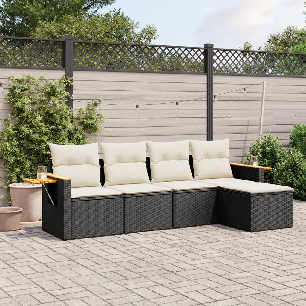 Set Divani da Giardino 5 pz con Cuscini in Polyrattan Nero 3259158