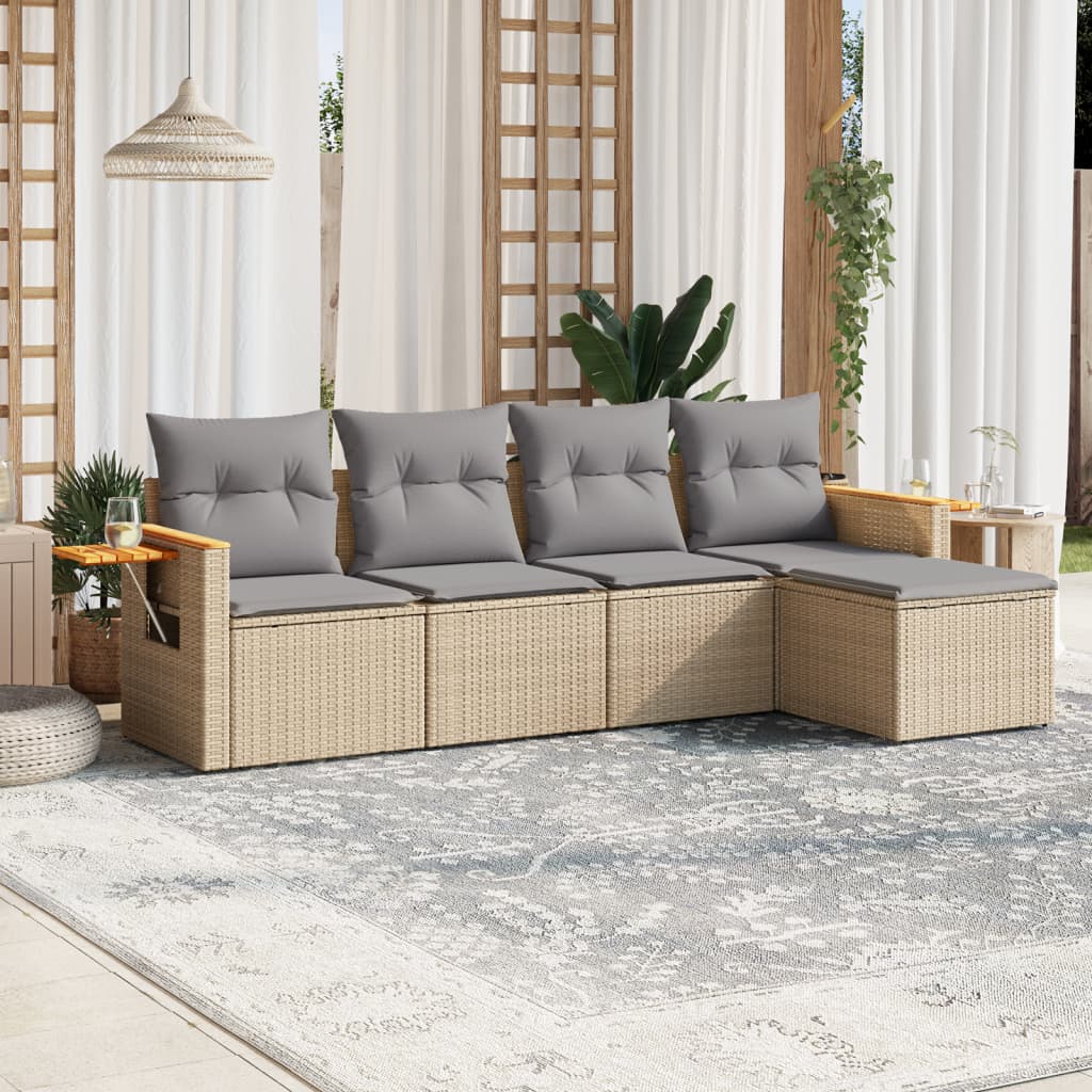 Set Divano da Giardino 5 pz con Cuscini Beige in Polyrattan 3259161