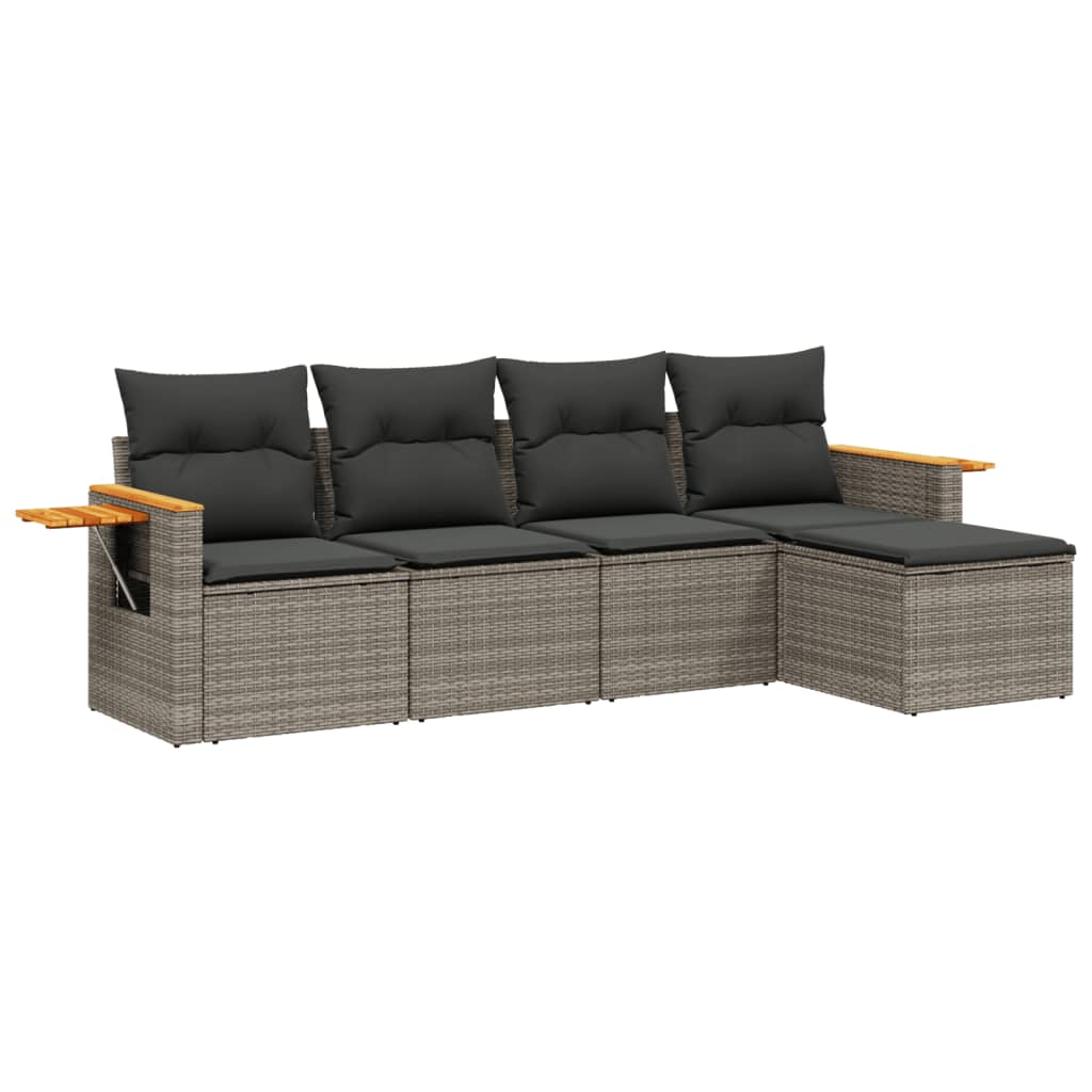 Set Divano da Giardino 5 pz con Cuscini Grigio in Polyrattan 3259162