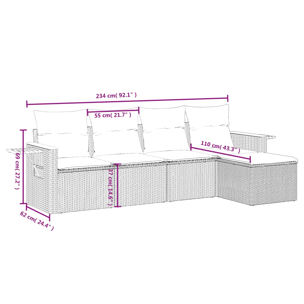 Set Divano da Giardino 5 pz con Cuscini Grigio in Polyrattan 3259162