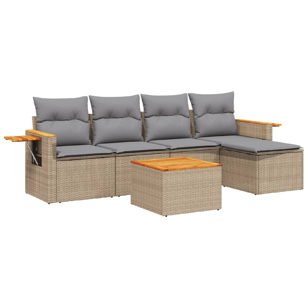 Set Divano da Giardino 6 pz con Cuscini Beige in Polyrattancod mxl 112494