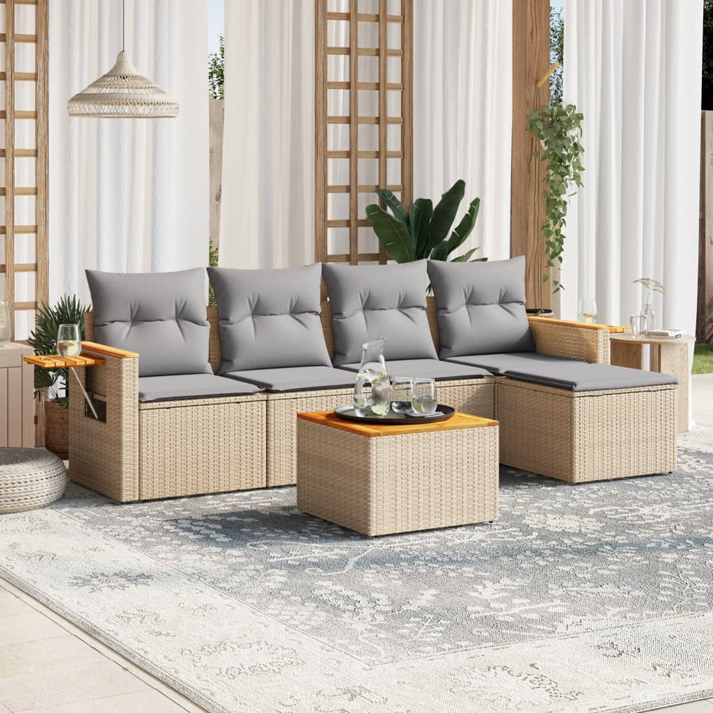 Set Divano da Giardino 6 pz con Cuscini Beige in Polyrattancod mxl 112494