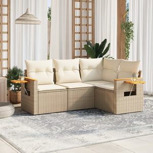 Set Divano da Giardino 4 pz con Cuscini Beige in Polyrattan 3259174