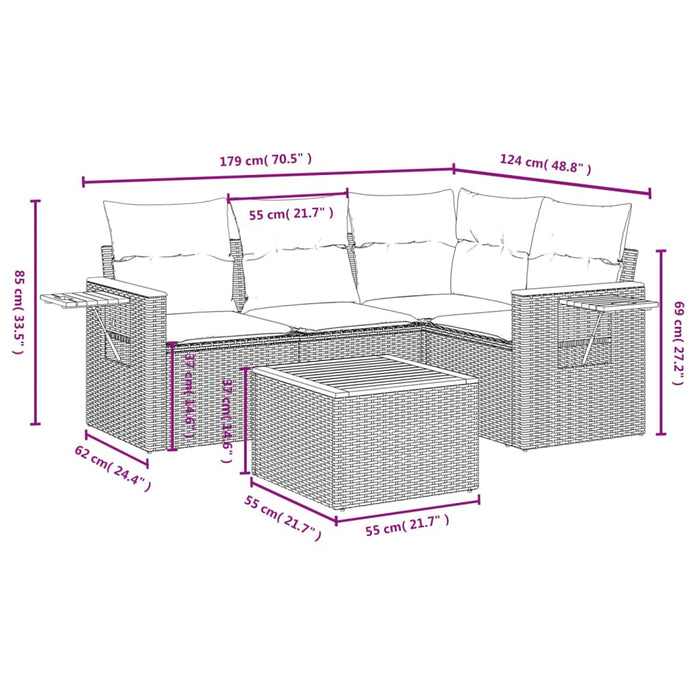 Set Divani da Giardino 5 pz con Cuscini in Polyrattan Nero 3259178