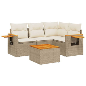 Set Divano da Giardino 5 pz con Cuscini Beige in Polyrattan 3259181