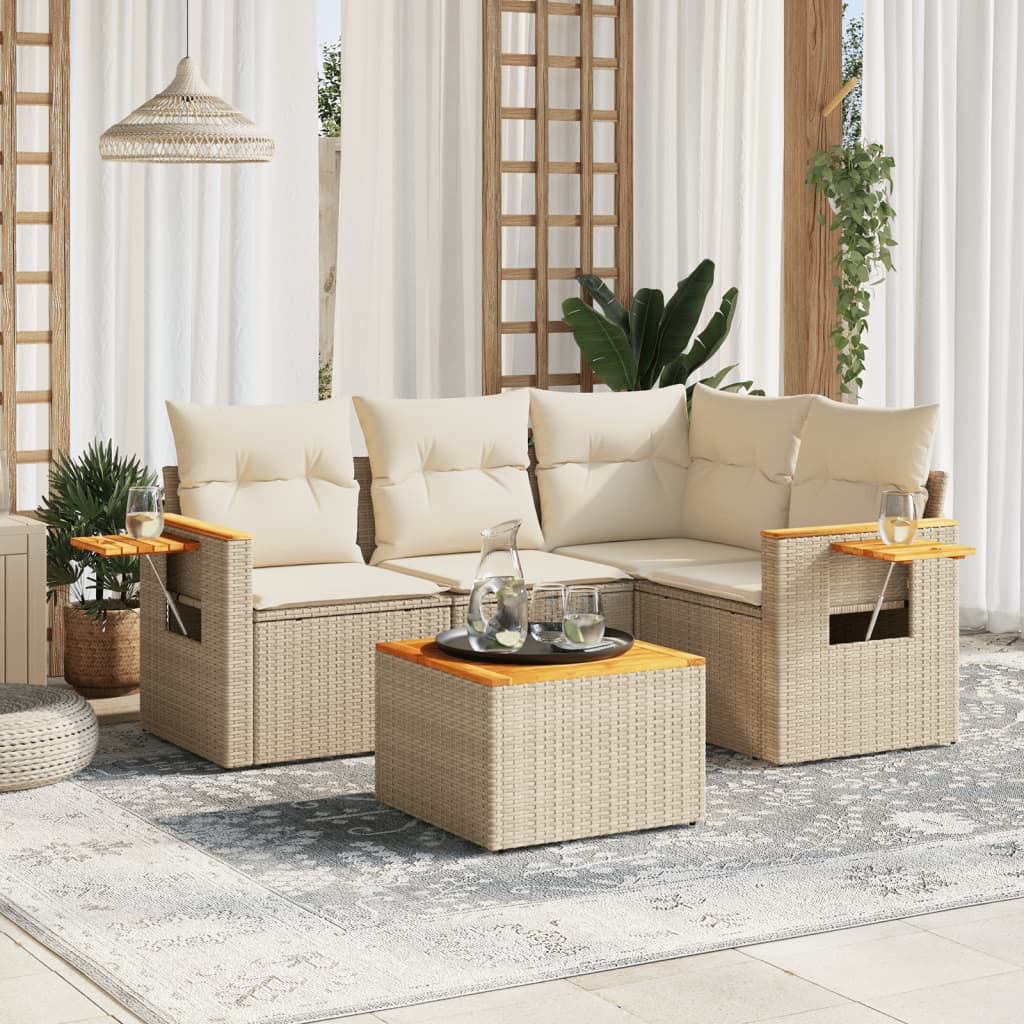 Set Divano da Giardino 5 pz con Cuscini Beige in Polyrattan 3259181