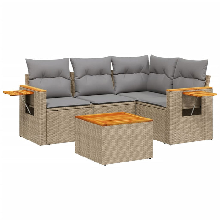 Set Divano da Giardino 5 pz con Cuscini Beige in Polyrattan 3259182