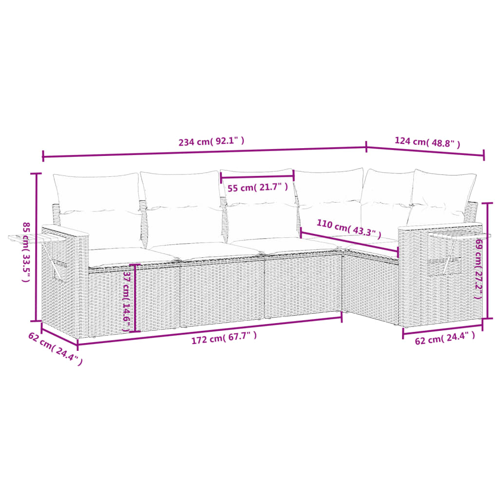 Set Divano da Giardino 5 pz con Cuscini Grigio in Polyrattan 3259190