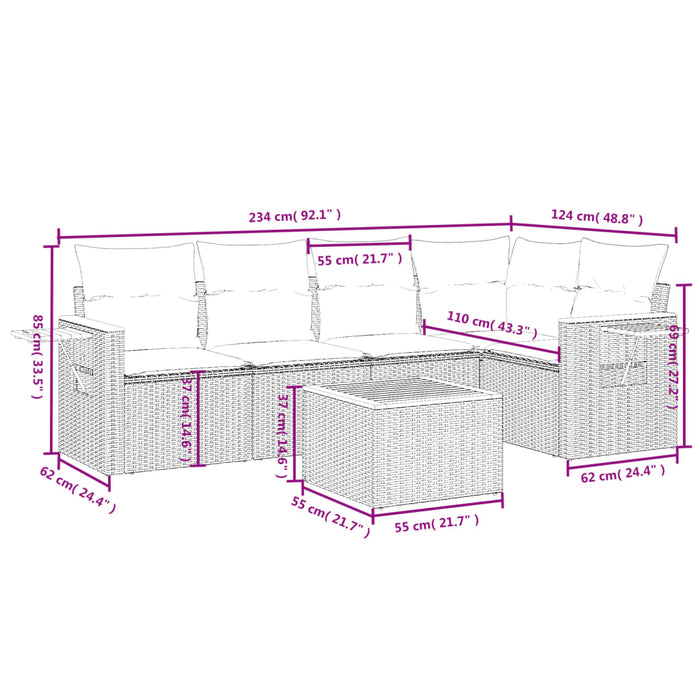 Set Divano da Giardino 6 pz con Cuscini Beige in Polyrattan 3259195