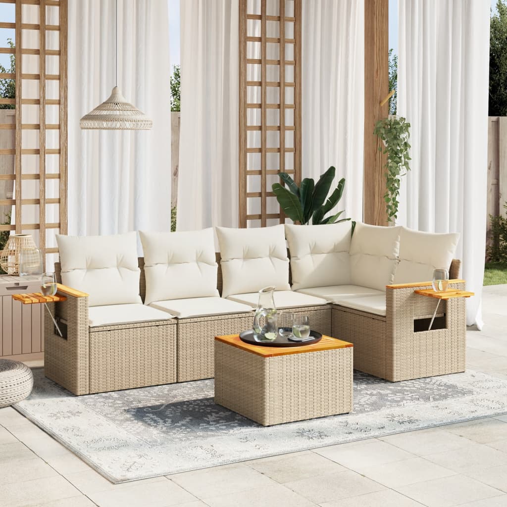 Set Divano da Giardino 6 pz con Cuscini Beige in Polyrattan 3259195