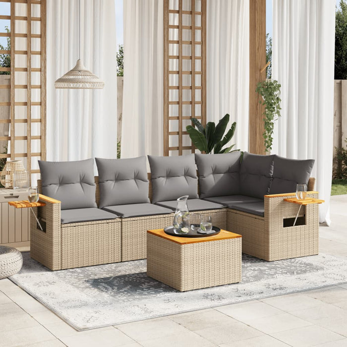 Set Divano da Giardino 6 pz con Cuscini Beige in Polyrattan 3259196