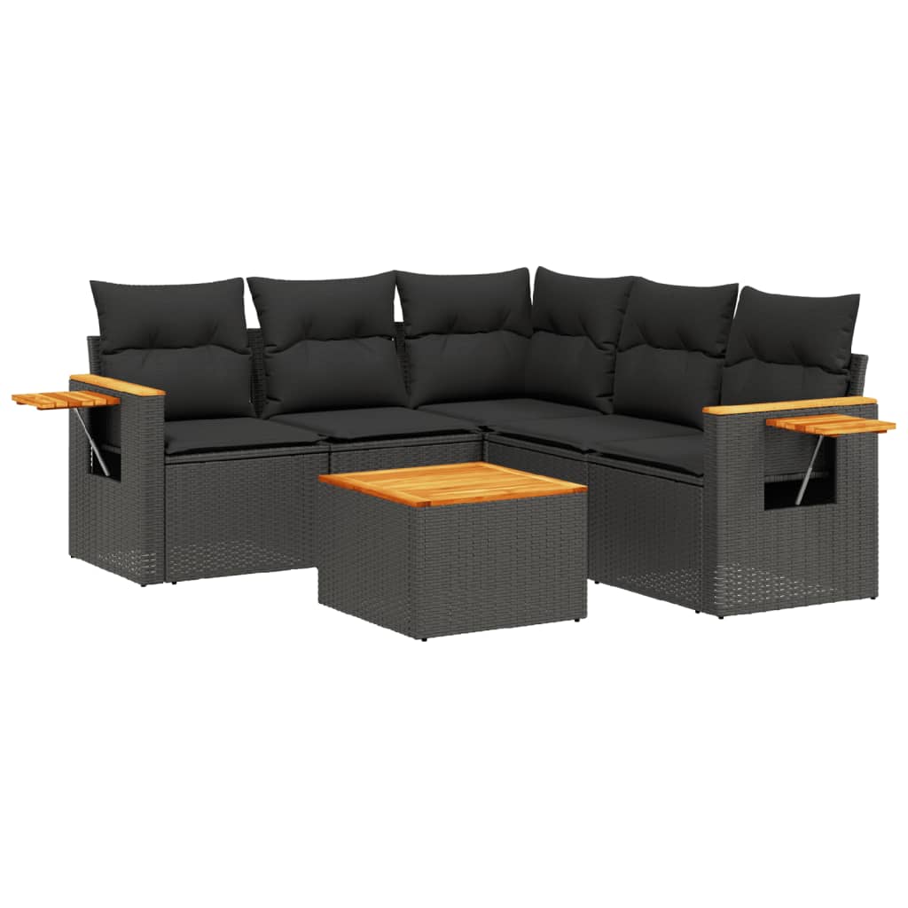 Set Divano da Giardino 6 pz con Cuscini Nero in Polyrattan 3259206