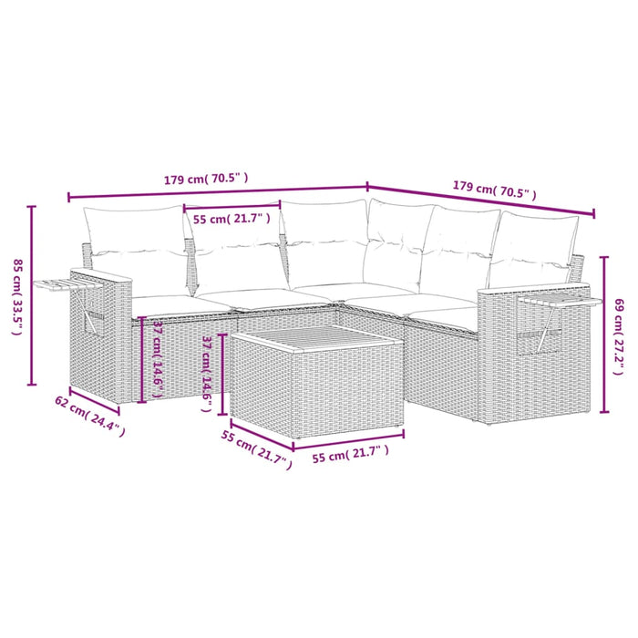 Set Divano da Giardino 6 pz con Cuscini Grigio in Polyrattancod mxl 88794