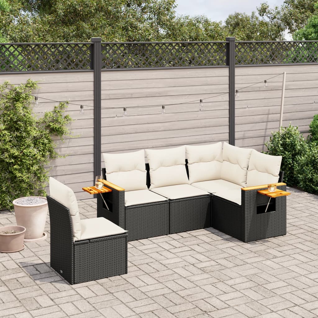 Set Divani da Giardino 5 pz con Cuscini in Polyrattan Nero 3259214