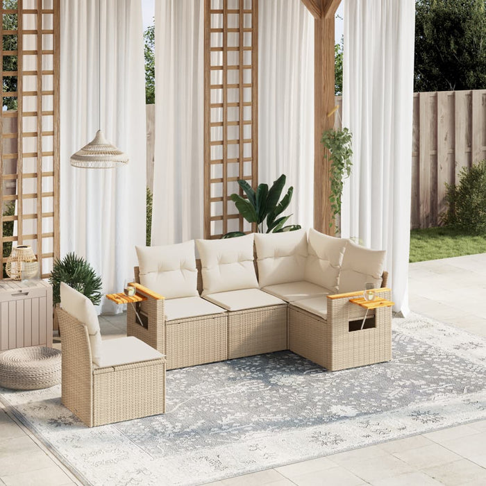 Set Divano da Giardino 5 pz con Cuscini Beige in Polyrattan 3259216