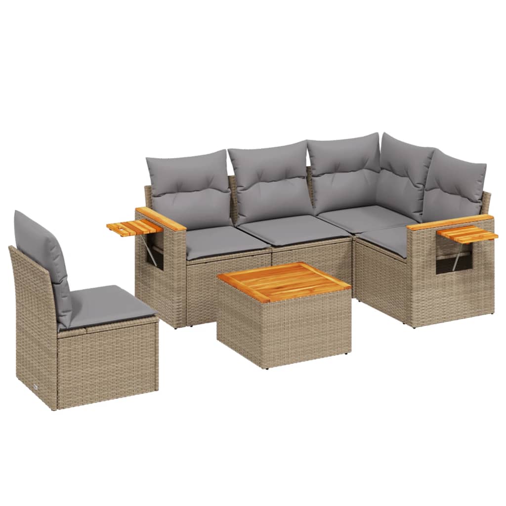 Set Divano da Giardino 6 pz con Cuscini Beige in Polyrattan 3259224