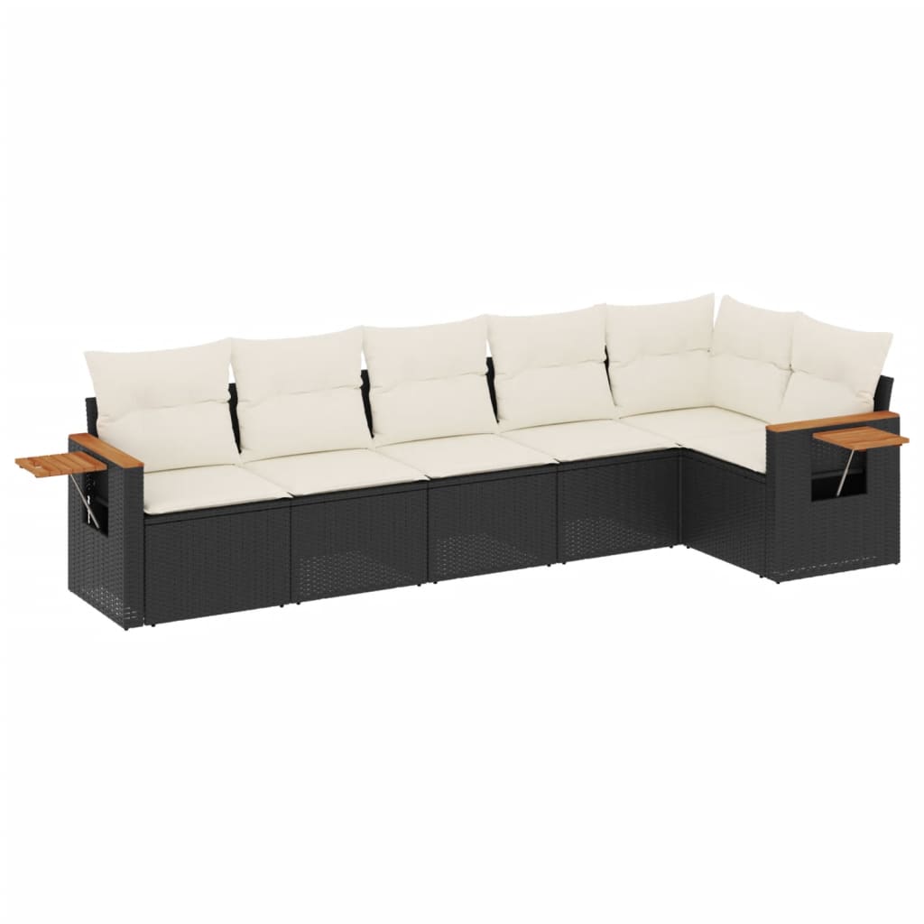 Set Divano da Giardino 6 pz con Cuscini Nero in Polyrattan 3259228