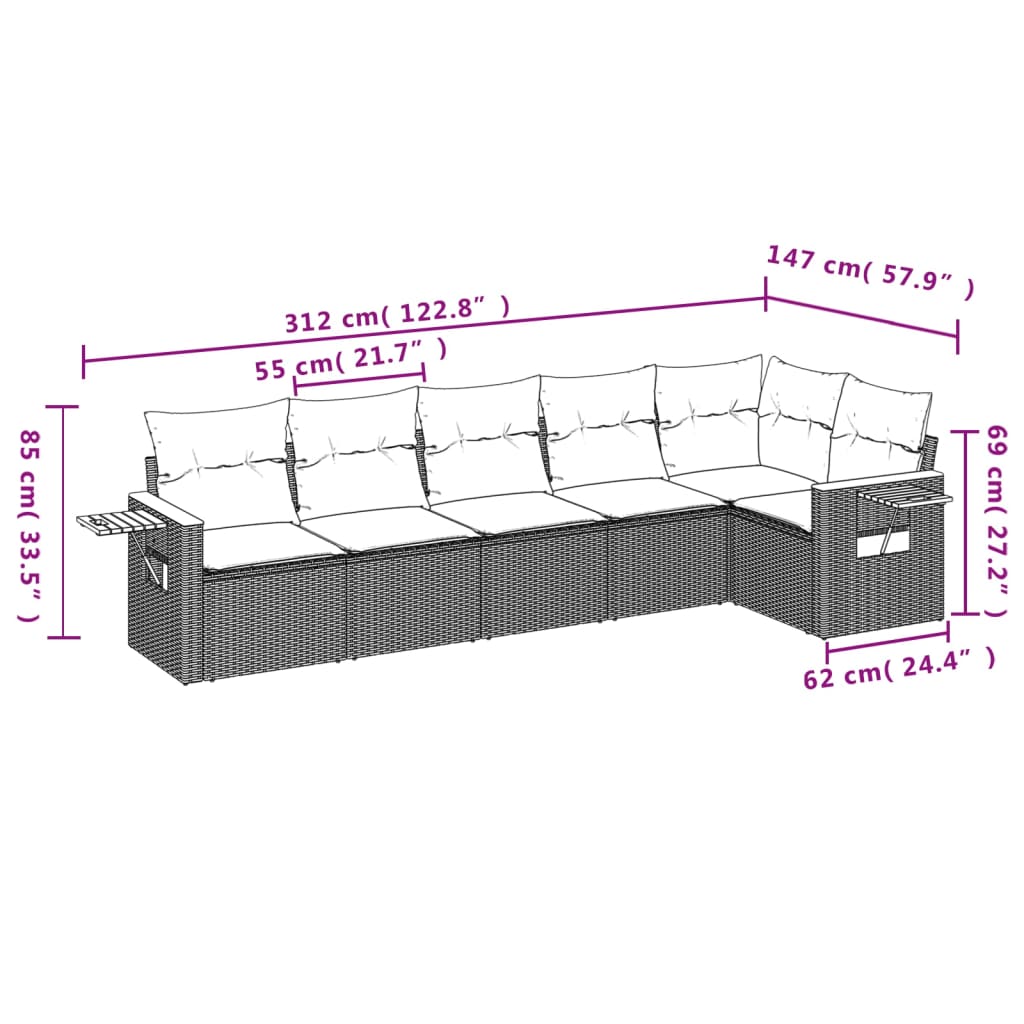 Set Divano da Giardino 6 pz con Cuscini Nero in Polyrattan 3259228