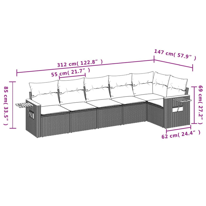 Set Divano da Giardino 6 pz con Cuscini Nero in Polyrattan 3259228