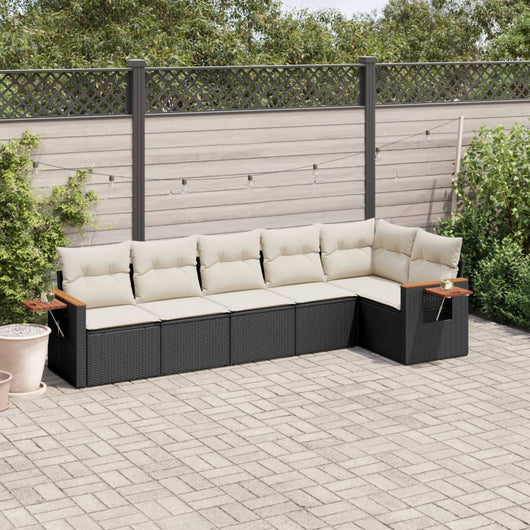 Set Divano da Giardino 6 pz con Cuscini Nero in Polyrattan 3259228