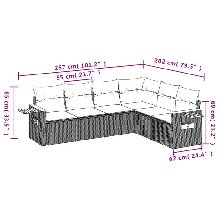 Set Divano da Giardino 6 pz con Cuscini Nero in Polyrattan 3259242