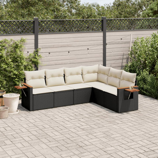 Set Divano da Giardino 6 pz con Cuscini Nero in Polyrattan 3259242