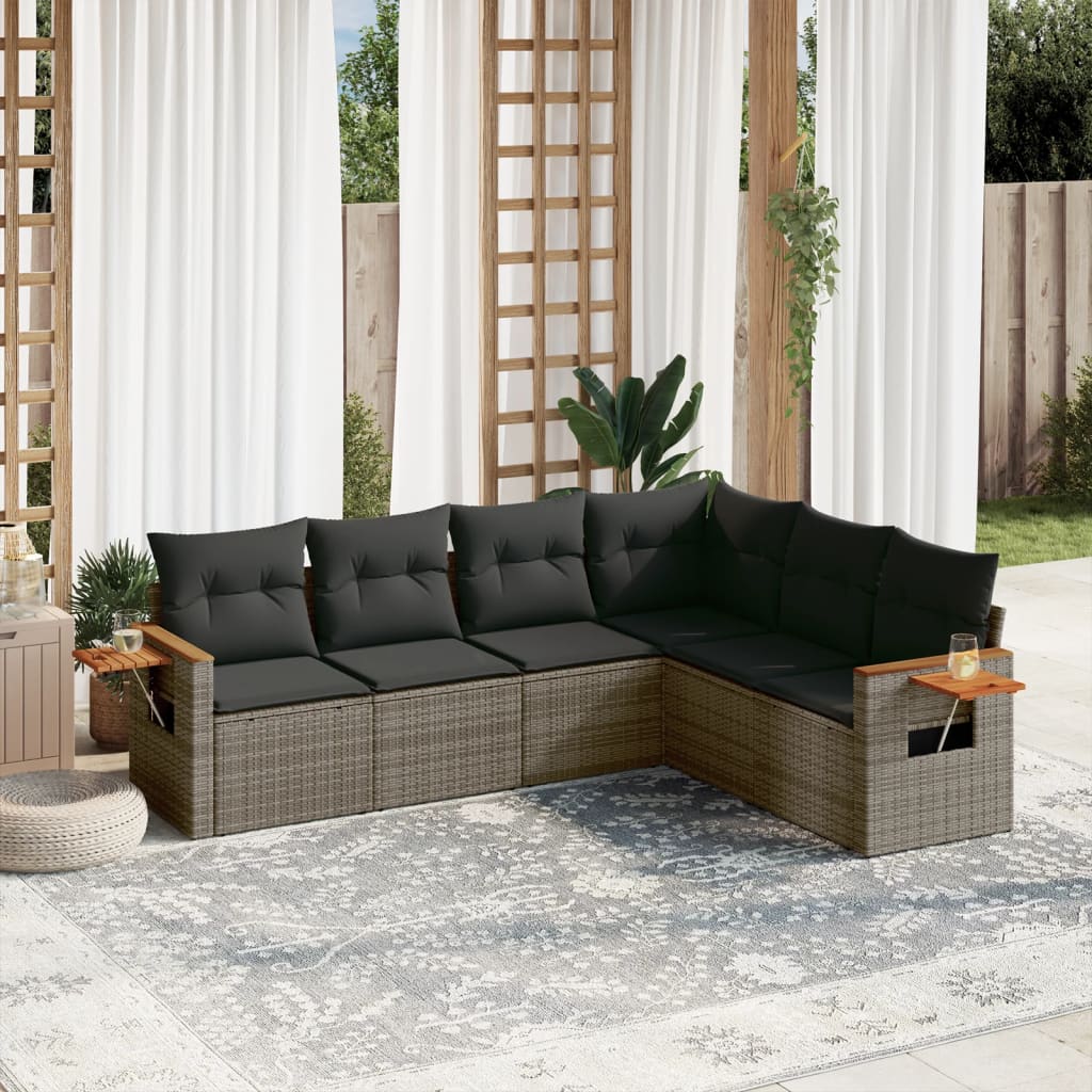 Set Divano da Giardino 6 pz con Cuscini Grigio in Polyrattan 3259246