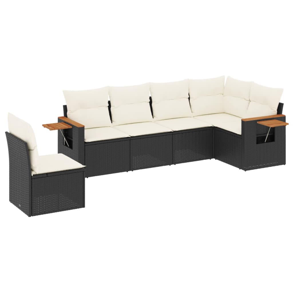 Set Divano da Giardino 6 pz con Cuscini Nero in Polyrattan 3259256